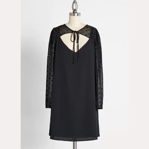 NEW Black Shift Dress with Polka Dot Sleeves